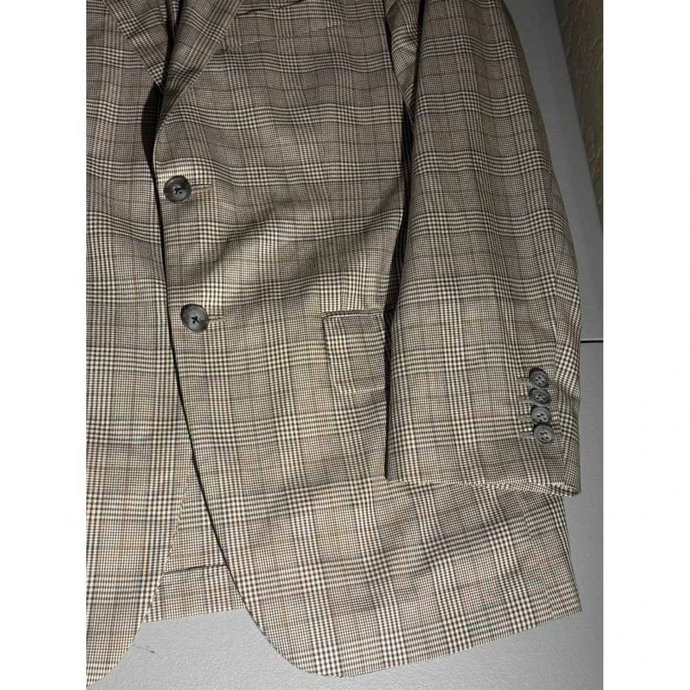 Joseph Abboud Silk Wool Glen Plaid Blazer Sport Coat Mens 38S Grey Tan